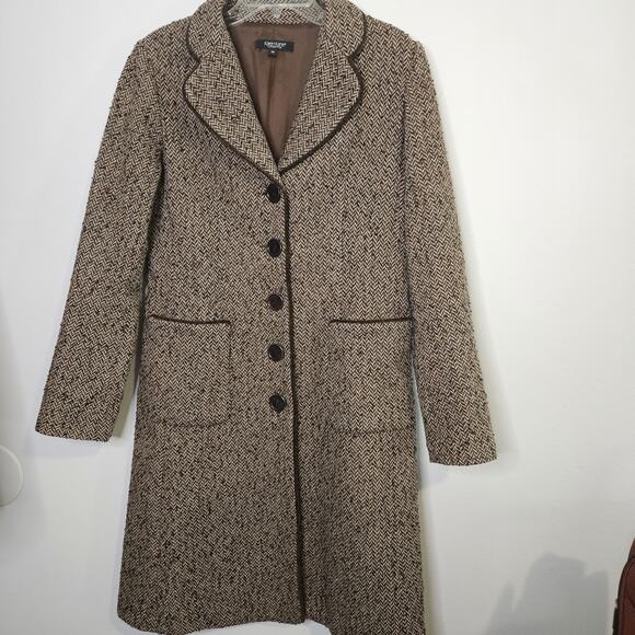 Karen Kane Women's Full Length Herringbone Wool Winter Coat Size M Made In USA - Picture 1 of 11